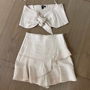Express Two-Piece Tie Front Crop Top & Ruffle Shorts Set